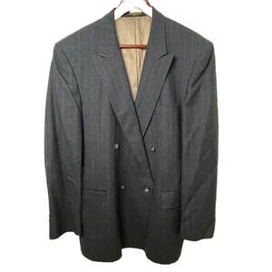 VTG Evan Picone Blazer Men 46L Gray Pinstripe Double Breasted Wool Union USA